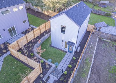 Aerial photos of new DADU construction featuring our Diana DADU floor plan located at 2518 NE 140th St., Unit C Seattle, WA 98125