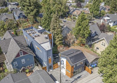 Aerial photos of new DADU construction featuring our Ayva DADU floor plan located at 2448 Queen Anne Ave N, Seattle, WA 98109