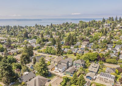 Aerial photos of a brand new SFR & ADU construction located at 4430 47th Ave SW, Seattle, WA 98116