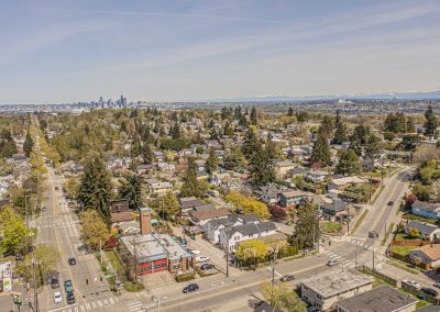 Aerial photos of a brand new SFR & ADU construction located at 7555 15th Ave SW Seattle, WA 98106