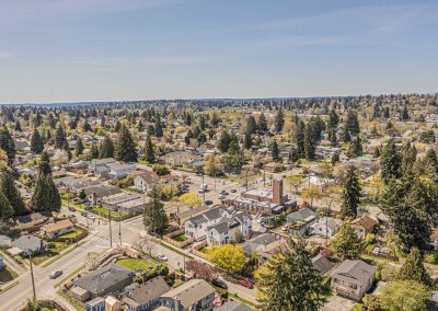 Aerial photos of a brand new SFR & ADU construction located at 7557 15th Ave SW Seattle, WA 98106