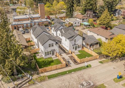 Aerial photos of a brand new SFR & ADU construction located at 7557 15th Ave SW Seattle, WA 98106